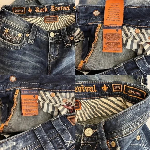 Rock Revival Alivia Skinny Jeans Size 25 Embroidered Stretch Denim Low Rise EUC - Picture 7 of 7